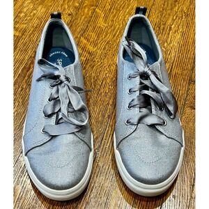 Sperry Top Sider Crest Vibe Lace Up Low Top Sneakers Gray Sparkle Canvas - SZ 6M